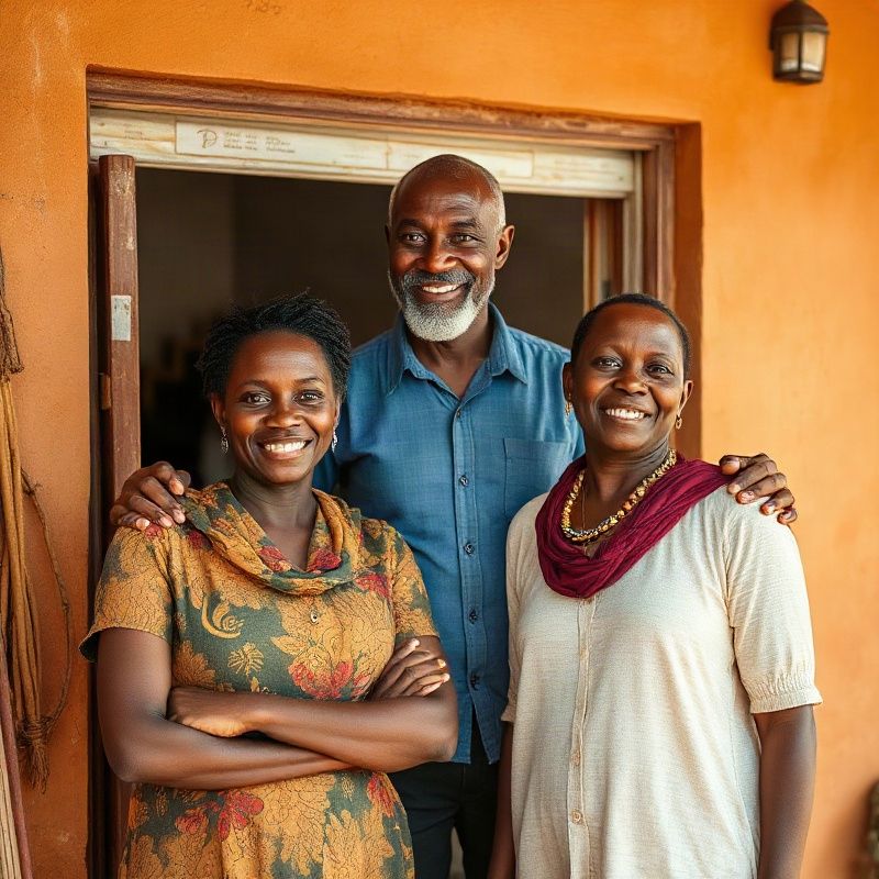 The Pulsepswift family team of three standing outside their shopfront in Malindi